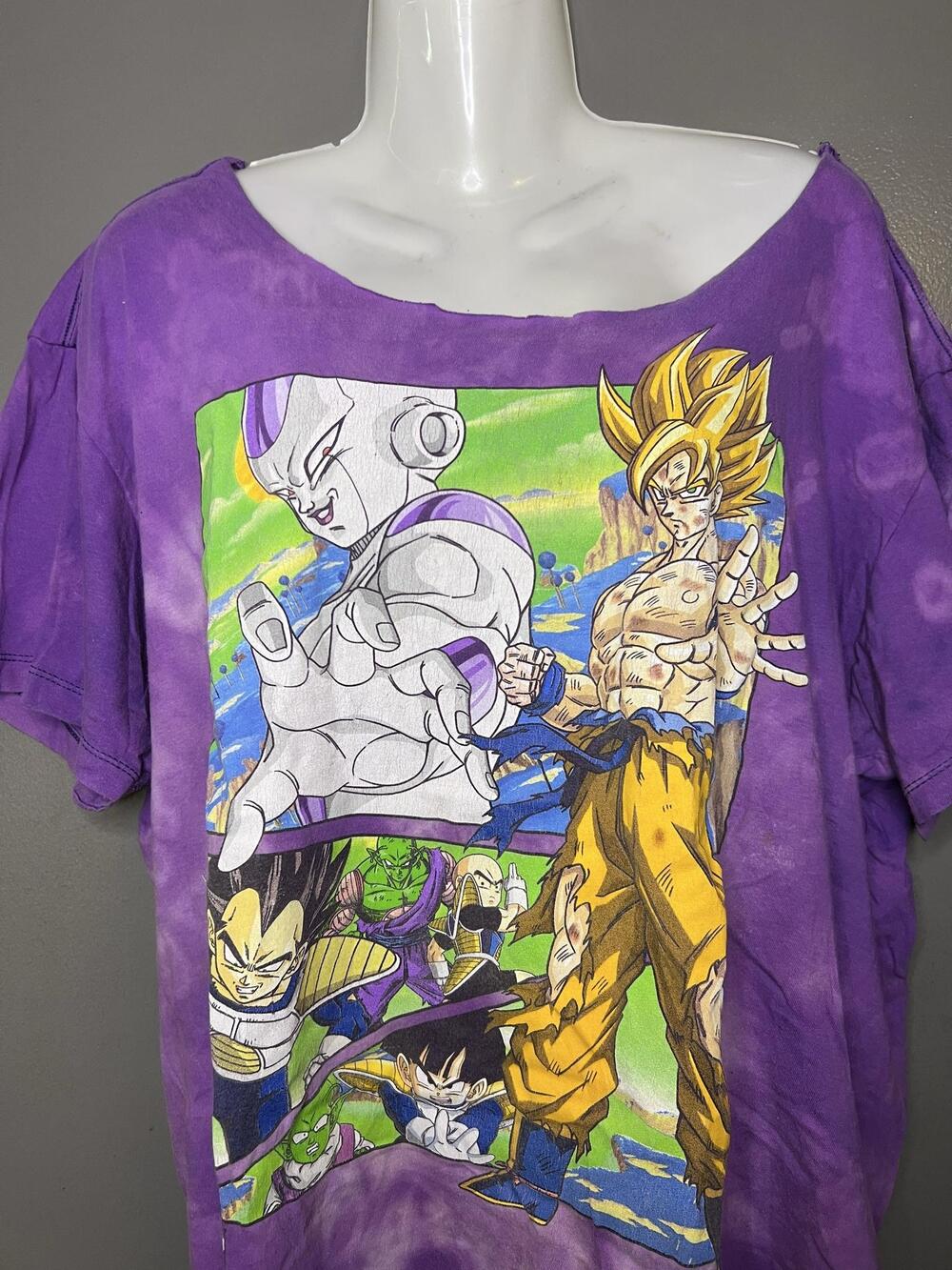 Dragon Ball Z Shirt Womens XL Purple Tie Dye Frieza Saga Goku Graphic Tee Anime